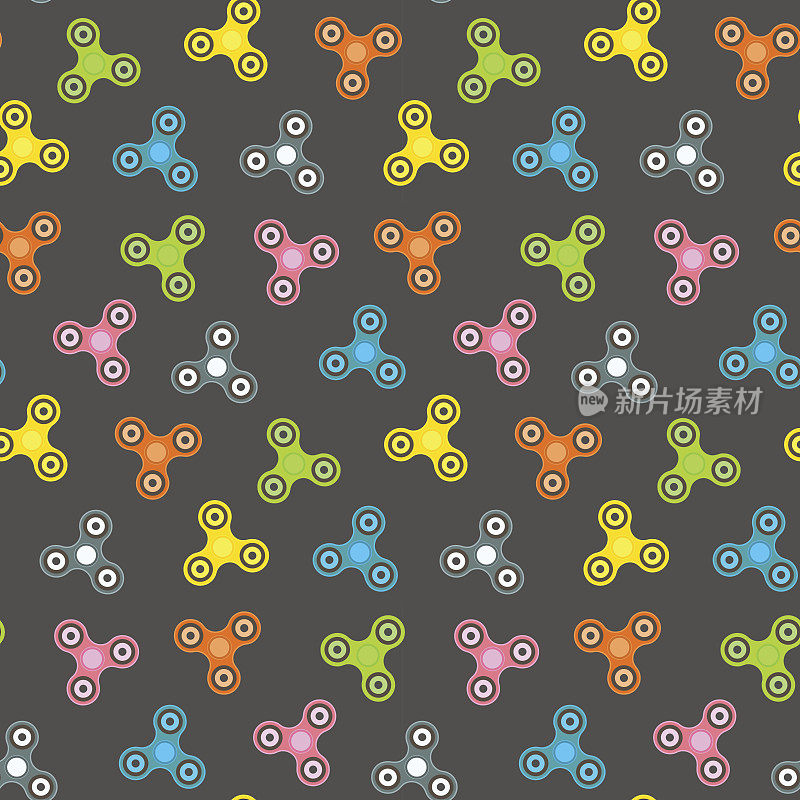 Contrast seamless pattern with fidget hand spinners on gray background